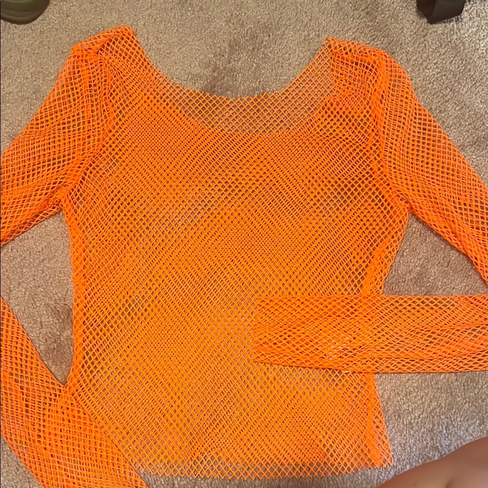 SHEIN Orange Fitted Crop Long Sleeve Top